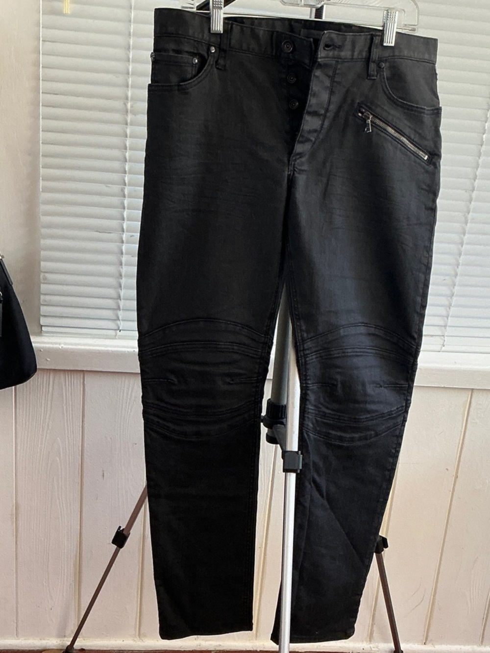 John Varvatos Black Skinny Moto Jeans
